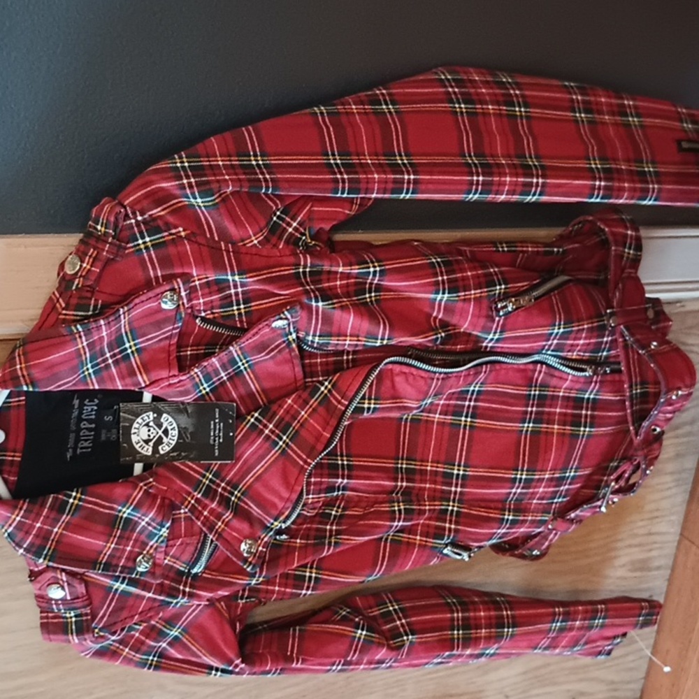 Y2K Tripp NYC Daang Goodman plaid biker jacket